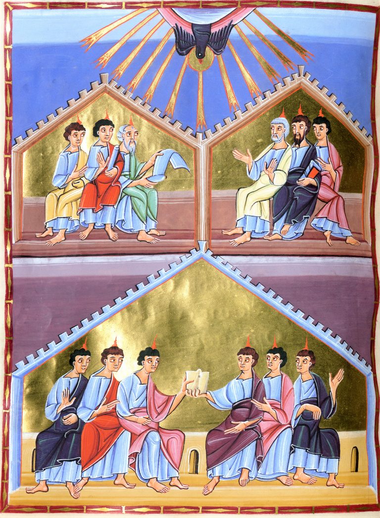 Pfingsten als Buchmalerei aus dem Perikopenbuch (Evangelistar) Heinrich II. (1007-1012), Klosterinsel Reichenau