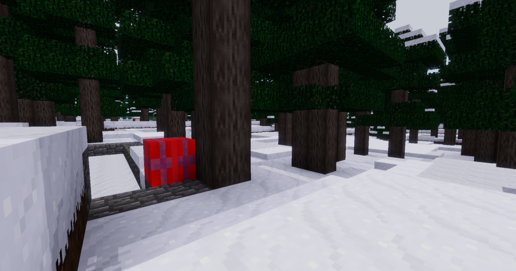 Geschenk im verschneiten Minetest-Wald