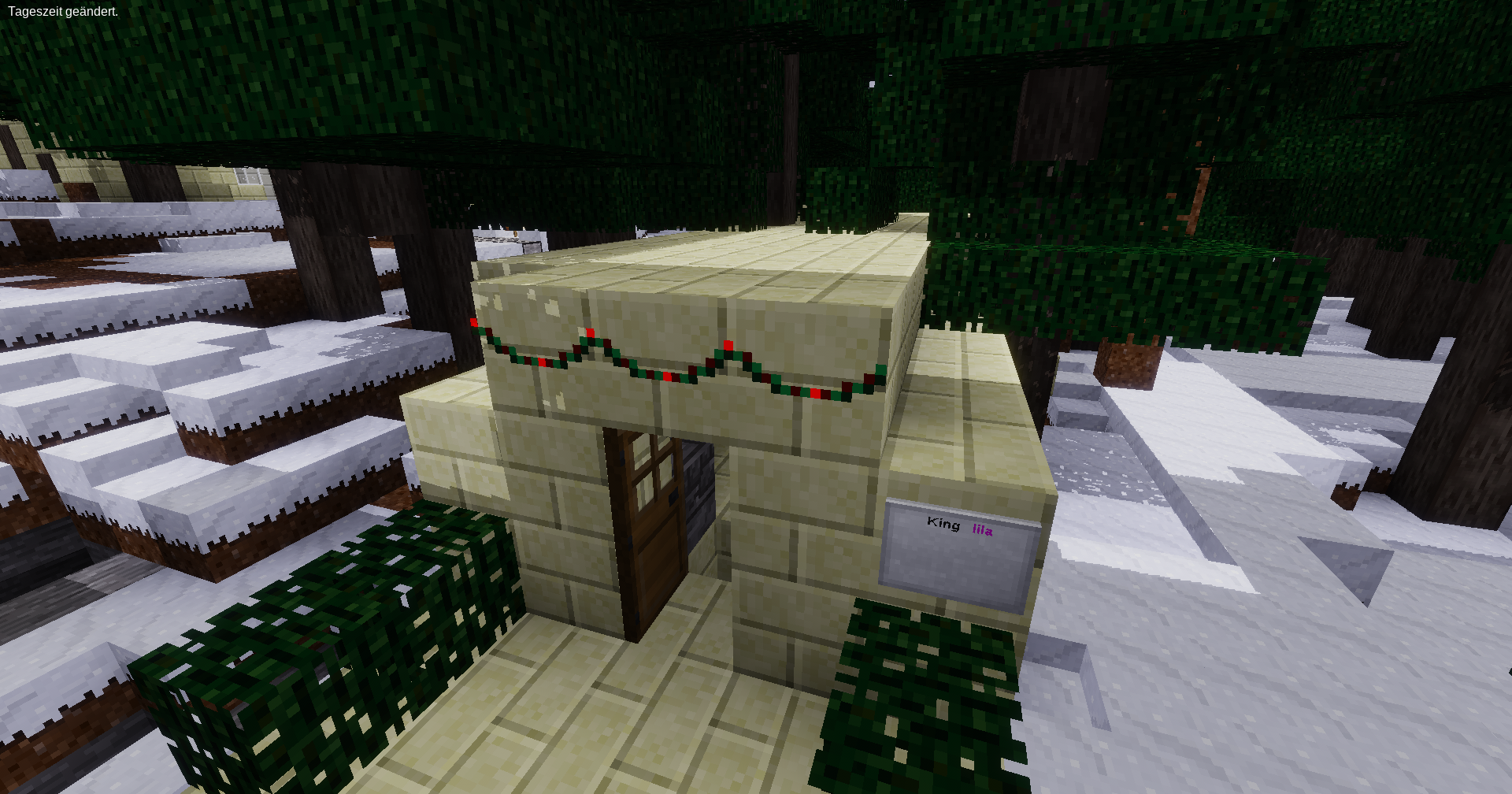 Minetest Haus von außen in Winterlandschaft