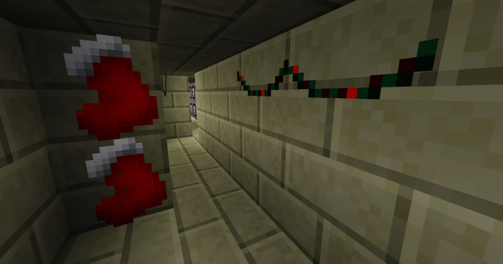 Minetest Haus von innen mit Weihnachtsstiefeln und Lichterkette