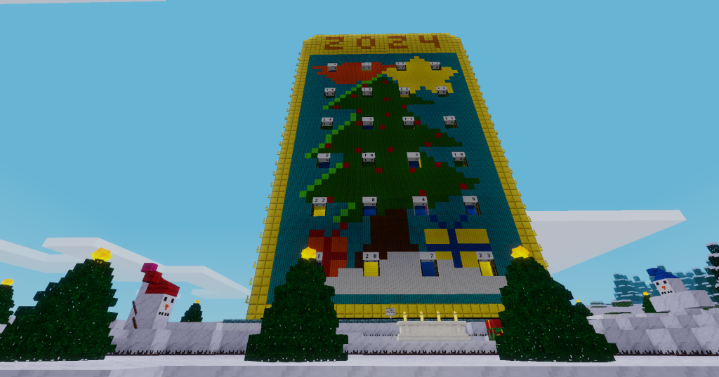 Minetest Adventskalender mit 24 geöffneten Türchen