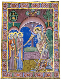 Albani-Psalter: Ostermorgen, die drei Frauen am Grab, ca. 1130